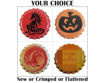 Tapas de botellas de cerveza naranja, elaboración de cerveza casera, tapas corona, dragón, calabaza, Halloween, caballo, seltzer, tapas aplanadas