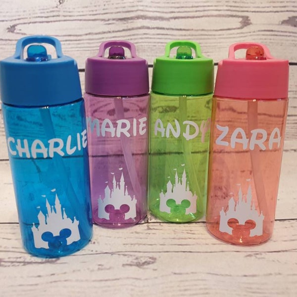 Personalised Childrens Disney Castle 450ml Water Bottle Colourful School Travel Gift Christmas Nursery Birthday Present Holiday Party Easter
