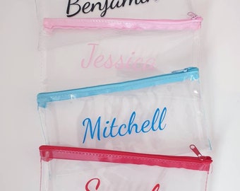 Personalised Clear Pencil Case Back To School College University Student Gift Teacher Birthday Stationary Travel Make Up Bag Pens Art