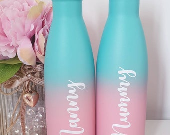 Personalised Gradual Hot Cold Water Flask Ombre Bottle 500ml Mum Auntie Gran Nanny Sister Any Name Drink Birthday Work Outdoor Gym Gift