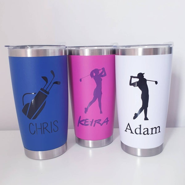 Personalised Sport Fish Football Golf Motif Hot Cold Water Flask Travel Mug Bottles Double Walled Drink Friend Present Birthday Work Outdoor