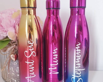 Personalised Mothers Day Metallic Hot Cold Water Flask Bottle 500ml Mum Auntie Gran Nanny Sister Any Name Drink Birthday Work Outdoor Gift