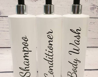 Personalised White Black Pump Bottles 500ml Mrs Hinch Bathroom Ensuite Organiser Gift Toiletry Liquid Spring Clean Monochrome Wedding