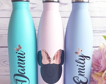 Personalised Disney Style Hot & Cold Water Flask Bottle 500ml Any Name - Rose Gold Drink Flask Birthday Work Outdoor Wedding Gift Bag