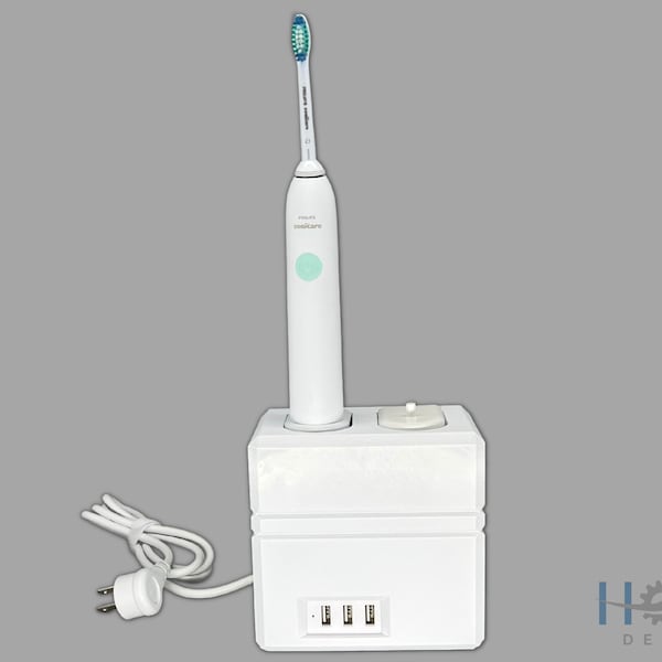 Electric Toothbrush Holder, Oral B, Sonicare, 2x, Bathroom Countertop, Wall Mount, USB Power Center