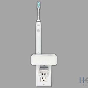 Electric Toothbrush Holder, Philips Sonicare NEW STYLE USB plug, 2x, Bathroom Counter Organizer, Wall Mount