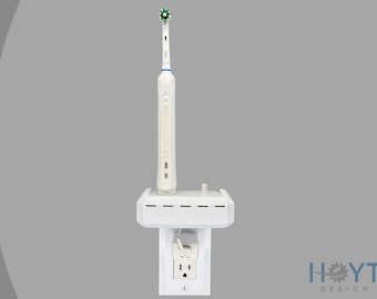 Electric Toothbrush Holder with Dual Charger, Philips Sonicare, Oral-B, 2x, Bathroom Counter Organizer, Wall Mount