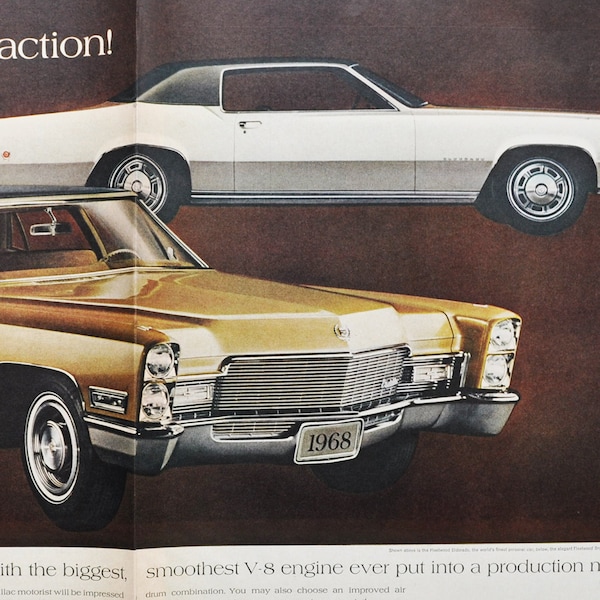 Annonce de voiture de 2 pages 1968 Cadillac Fleetwood Eldorado & Brougham (gm general motors company classic old photo annonce pièces brochure affiche)