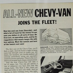 Auto-Werbung 1964 Chevvlet Chevy-Van (general Motors company classic altes Foto Werbebroschüre Plakat Teile usa Chevy Händler Auto LKW)