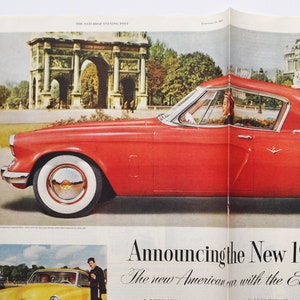 2-seitige Auto-Werbung 1953 Studebaker Starliner Coupé (motor company classic altes Fotodruck-Werbebroschüre Händler Autohaus american auto)