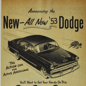 Auto-Werbung 1953 Dodge Motor Company Klassiker altes Foto-Werbeteile-Print-Broschüre Händler Autohaus Amerika Chrysler Motors USA