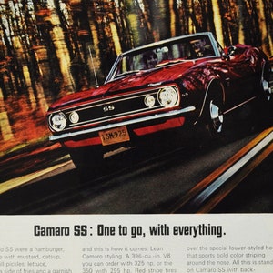 Auto-Werbung Chevovlet Camaro SS (general Motors Company klassisches altes Foto Werbebroschüre Plakat Teile Chevy Händler USA US American Auto)