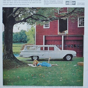Grande pubblicità per auto Chevrolet Station Wagon del 1960 (GM General Motors Company, pubblicità fotografica classica, vecchia, parti, brochure stampata, auto Kingswood)