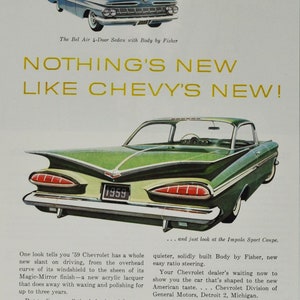 Auto Anzeige 1959 Chevovlet Impala Sport Coupé (general Motors Firma Klassiker altes Foto Werbebroschüre Plakat Teile USA Chevy Händler uns)