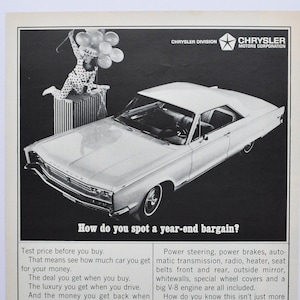 Grande pubblicità per auto Chrysler Newport del 1966 (azienda automobilistica, pubblicità fotografica classica, vecchia, parti, brochure stampata, concessionario, motore americano, hardtop, auto)