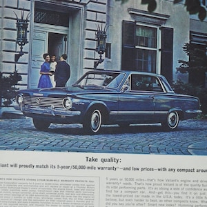 Grande pubblicità per auto 1964 Plymouth Valiant (azienda automobilistica vecchia pubblicità fotografica classica parti stampa poster brochure concessionario auto usa us)