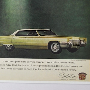Annuncio di un'auto del 1969 Cadillac Hardtop Sedan deVille (vecchia foto classica della società di motori, brochure pubblicitaria, poster, parti, foto originale GM US auto)