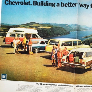 2-seitige Auto-Werbung 1972 Chevovlet Wagon (gm general motor company classic altes Foto Werbebroschüre Händler klassisches Auto USA)