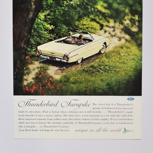 Annonce pour voiture Ford Thunderbird (voiture classique de luxe vieille photo brochure publicitaire retro muscle custom sports dealer concession américain)