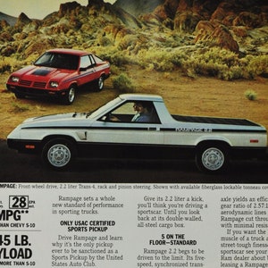 Car Ad 1982 Dodge Rampage 2.2 (motor company classic altes Foto Werbung teile print broschüre american chrysler usa purpur usa purpur )