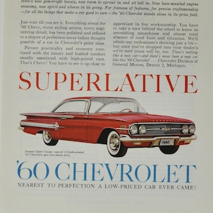 Annonce pour voiture 1960 Chevrolet Impala 4 portes Sport Sedan & Coupé (general motors company classic old photo publicité brochure poster parts usa)