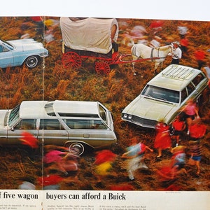 Annonce de voiture de 2 pages, 1964 Buick Station Wagon (gm general motor company classic old photo print publicité brochure concession american auto)