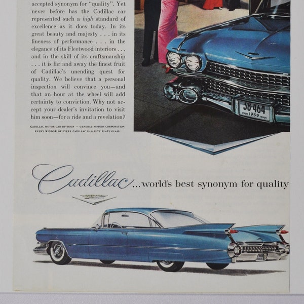 Annonce de voiture Cadillac (entreprise de moteurs classique vieille photo publicité brochure affiche concessionnaire pièces photo originale GM US auto américain)