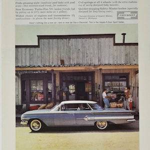 Annonce voiture Chevrolet Impala 4 portes berline sport 1960 (general motors company classic old photo publicité brochure poster pieces us auto chevy)