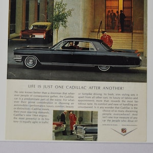 Auto Anzeige Cadillac 1964 (motors company classic altes Foto Werbebroschüre Plakat Händler Autohaus Teilefoto Original GM USA US Auto)