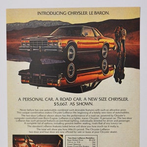 Chrysler Car Ad - Vintage Original (1977 Chrysler LeBaron Le Baron, Klassiker, altes Auto, Werbung, Retro, amerikanisch, Luxus, Automobil, Chrysler Car Ad