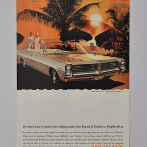Car Ad 1964 Pontiac Bonneville (Wide-Track, Motor Division Corporation GM classic auto, old, advertisement)