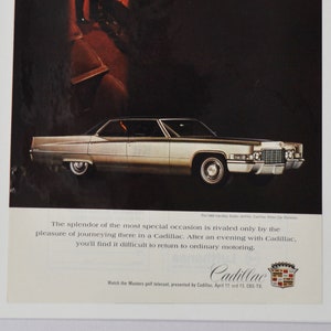 Pubblicità auto 1969 Cadillac Hardtop Sedan DeVille (foto classica vecchia pubblicità brochure manifesto concessionario concessionaria ricambi azienda motori)