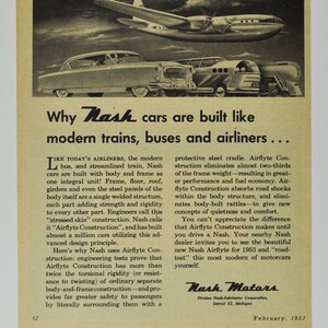 Auto-Werbung 1953 Nash (classic alte Fotoreklame Teile-Prospekt Händler Autohaus Retro-Magazin Automobil Motor Luxusauto USA US)