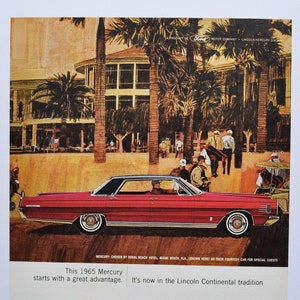 Grande pubblicità per auto Mercury del 1965 (pubblicità fotografica classica di una vecchia azienda automobilistica, parti, brochure stampate, concessionario, America, Lincoln Continental)