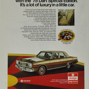 Auto-Werbung 1975 Dodge Dart Special Edition (Motor Company Klassiker altes Foto-Werbeteile-Print-Broschüre Autohaus America Chrysler USA)