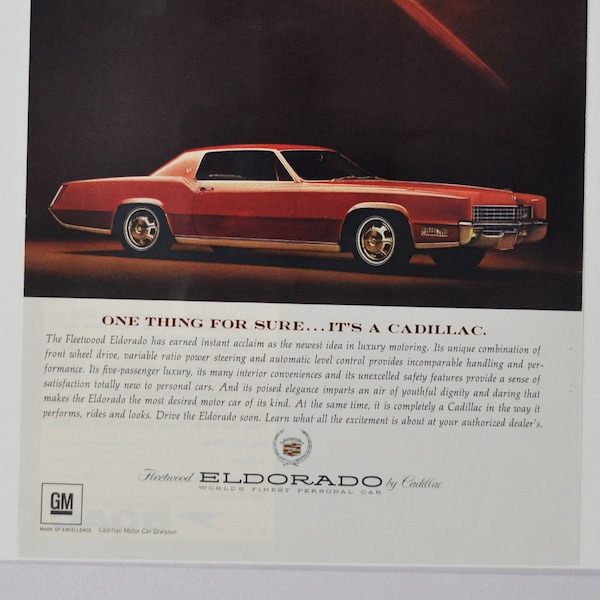 Annonce voiture Cadillac Fleetwood Eldorado (société automobile classique vieille photo publicité brochure affiche concessionnaire pièces photo originale)