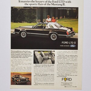 Anúncio de carro 1976 Ford LTD II Brougham (companhia de automóveis clássica foto antiga peças de anúncio imprimir folheto pôster concessionária revendedora dos EUA 2 portas)
