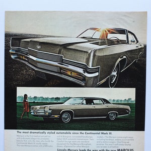 Grote autoadvertentie 1969 Mercury Marquis Brougham (ford motor company klassieke oude fotoadvertentie onderdelen gedrukte brochure dealer amerikaans montego)
