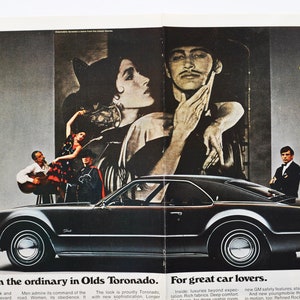 2-seitige Auto-Werbung Oldsmobile Toronado (Motor Company Classic Old Photo Print Werbebroschüre Autohaus amerikanischer Luxus Olds)