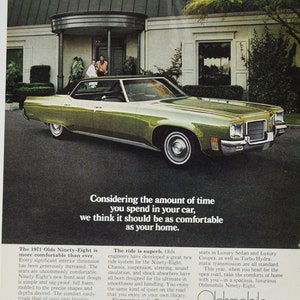 Auto-Werbung 1971 Oldsmobile Ninety-Eight 98 (general Motors company classic altes Foto Werbebroschüre Händler Autohaus Olds gm US Luxus)