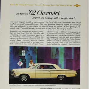 Auto Anzeige 1962 Chevovlet Impala Sportcoupé (general Motors company classic altes Foto Werbebroschüre Posterteile usa Auto Chevy US)