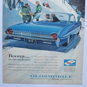 Grote autoadvertentie 1961 Oldsmobile 98 Holiday Coupe (GM General Motors Company klassieke oude fotoadvertentie onderdelen afdrukken olds Dynamic 88 98)