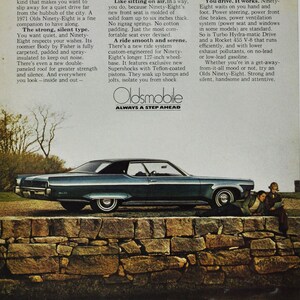 Annonce pour voiture 1971 Oldsmobile Ninety-Eight 98 (General Motors Company Classic Old Photo Publicité Brochure Concessionnaire Olds Gm Us Luxury)