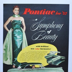 Grote autoadvertentie 1952 Pontiac (GM General Motors Company klassieke oude fotoadvertentie onderdelen gedrukte brochure dealer dealerschap VS Catalina)