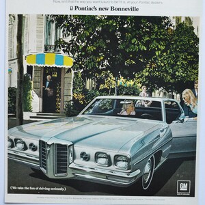 Grande pubblicità per auto Pontiac Bonneville del 1970 (GM General Motors Company, pubblicità fotografica classica d'epoca, parti, brochure stampate, concessionario, concessionaria auto)
