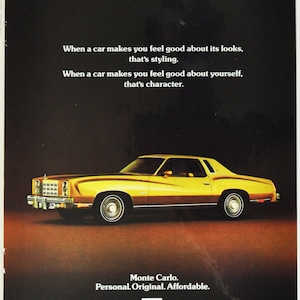 Auto-Werbung Chevovlet Monte Carlo (general Motors company klassisches altes Foto Werbebroschüre Plakat Teile usa Auto Chevy amerikanischer Motor)