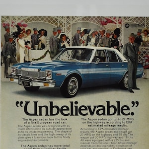 Auto-Werbung 1976 Dodge Aspen Sedan (motor company classic altes Foto-Werbeteile-Print-Broschüre Autohaus Autohaus america Chrysler Motors)