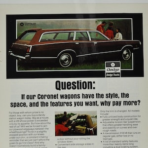 Auto-Ad Dodge Coronet Wagon (motor company classic alte Foto-Werbung Teile Print-Broschüre Händler Autohaus Amerika Chrysler Motors US)
