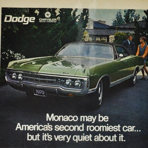 Auto-Werbung 1970 Dodge Monaco (motor company classic altes Foto-Werbeteile-Print-Broschüre Autohaus Autohaus Amerika Chrysler Motors USA)