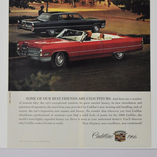 Annonce de voiture 1966 Cadillac (entreprise de moteurs classique vieille photo publicité brochure affiche concessionnaire pièces photo originale GM USA US auto)